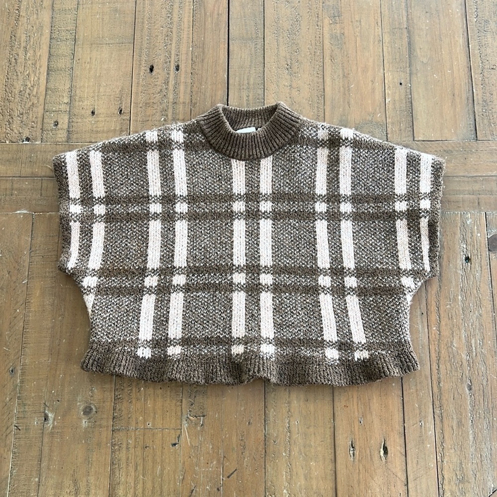Zara brown and pink plaid sweater cape
